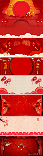 2019新年元旦春节祥云猪年年货节海报banner背景