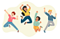 Youth day event with jumping people Free Vector