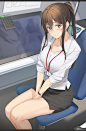 Anime 1316x2000 office girl brunette blue eyes anime girls artwork Pallad ponytail blush hands between legs