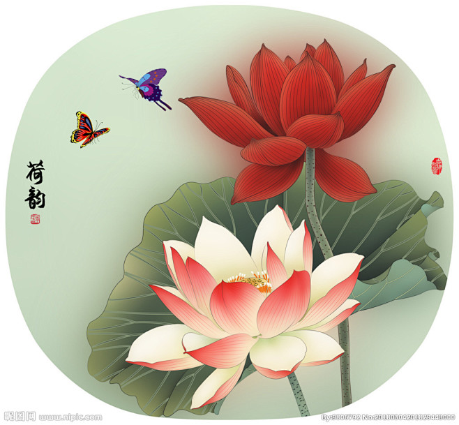 团扇扇面手绘荷花荷韵