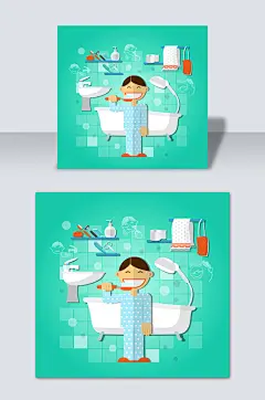 手绘卡通牙齿美白刷牙矢量元素