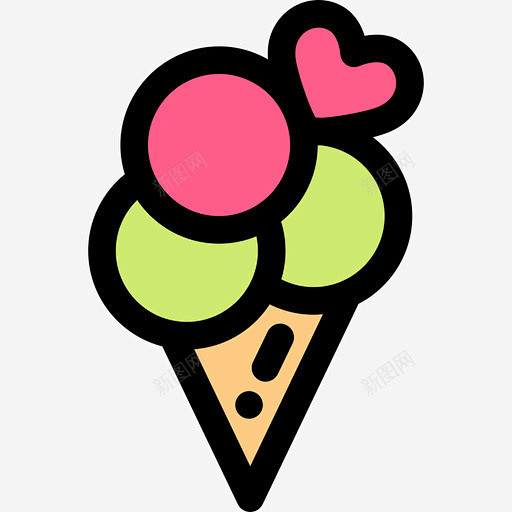 冰淇淋情人节第7天线性颜色图标 平面电商...