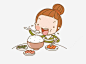 卡通吃饭手绘女孩png免抠素材_新图网ixintu.com