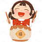 手绘-新年喜庆儿童元素-小女孩