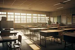 中学教室课桌椅场景摄影图