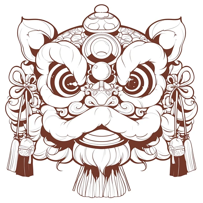 醒狮头线稿 | 元宵节舞狮 | 新年插画 - 小红书图片_素材图片素材-花瓣网