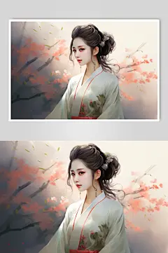 AI数字艺术新中式中国风美女人物插画-众图网