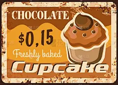 Pastry shop chocolate cupcake rusty metal plate