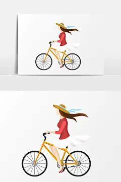 创意手绘骑车女孩插画元素