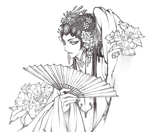 工笔线稿漫画插画古风线稿761张-淘宝网
