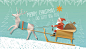 polygonal  illustration of santa claus reindeer sleigh in winter landscape