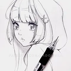 动漫少女黑白线稿素材，34张动漫人物线稿图，初学者临摹必备