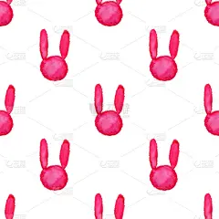 水彩粉色复活节兔子无缝模式与裁剪路径上的白色背景。