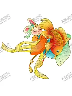锦鲤 【酷图网】手绘,新年,国潮,兔子,锦鲤