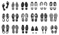 Shoe traces foot prints man boot sole feet identity footprints sneaker or barefoot feet step mark shoeprint stamp in mud footmark track shoes with heels neat vector illustration