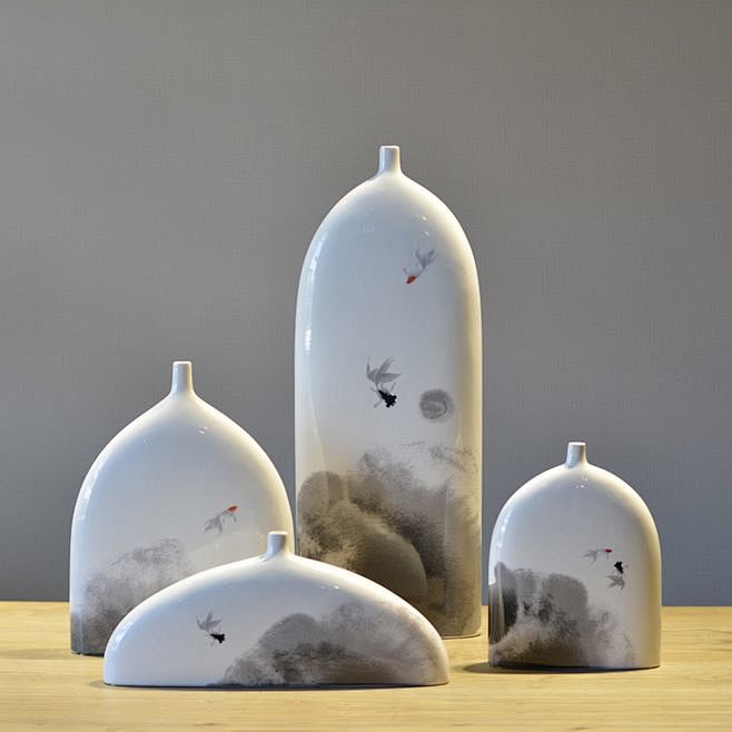 花瓶 陶瓷 白色 现代中式家居饰品细口花...