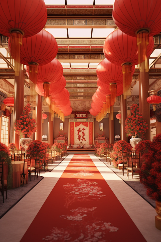 AI数字艺术室内中式宴会厅婚礼现场摄影图-众图网-花瓣网