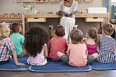 Teacher At Montessori School Reading To Children At Story Time