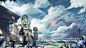 clouds Vocaloid Hatsune Miku tie skirts rainbows green hair artwork motorbikes anime girls mopeds  / 1920x1080 Wallpaper