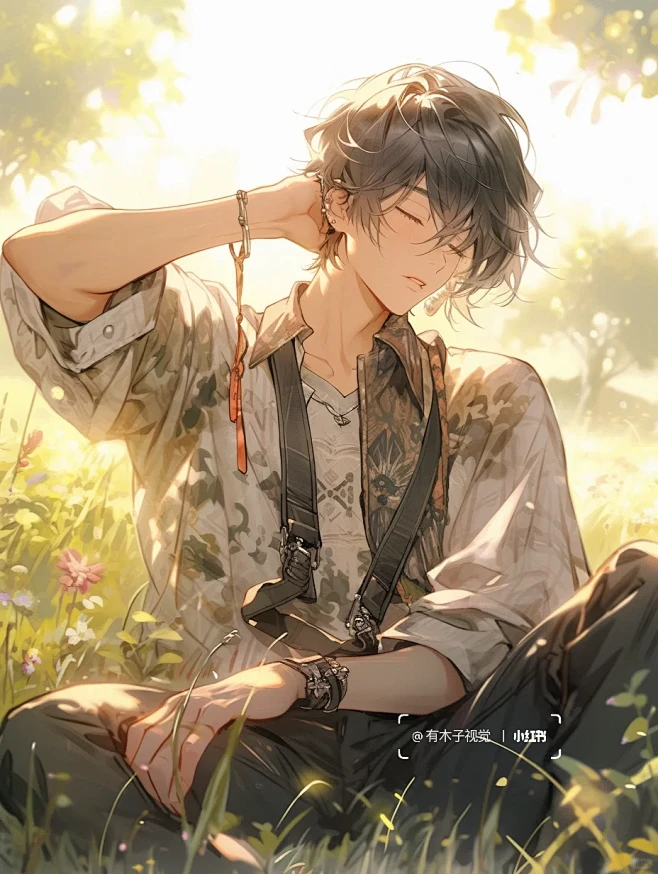 AI绘画|帅哥的午后休闲时光-花瓣网