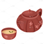 手绘写实茶具贴纸