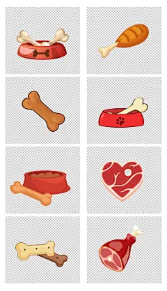 手绘卡通狗粮鸡胸肉鸡腿肉狗骨头png素材