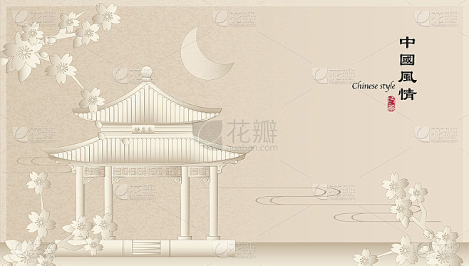 优雅复古的中国风格背景模板乡村景观的建筑...