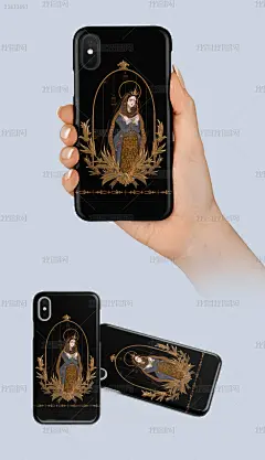 原创复古风格欧洲教堂圣母像人物插画手机壳图案设计