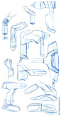 Product Designing sketches in blue pencil: 