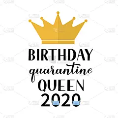 生日检疫女王2020年书法刻有金冠。新冠肺炎隔离搞笑贺卡。矢量模板的旗帜，排版海报，贴纸，t恤。
