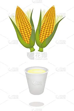 一杯玉米汁和新鲜甜玉米