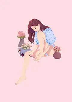午后休闲时光涂指甲油泳装红酒气质长腿美女插画下载