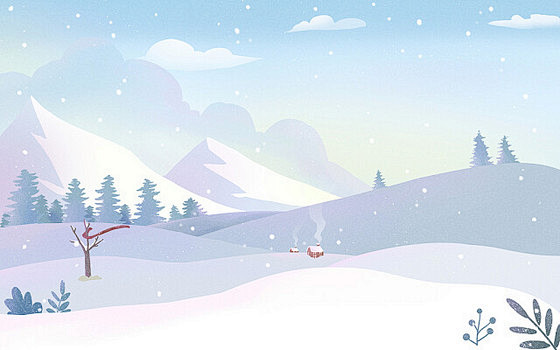 冬天扁平场景插画JPG素材大雪背景