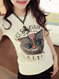 韩版猫头鹰字母印花T恤