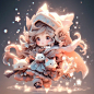 A girl, adorable summoner, summoning sprites, diverse outfits, varied actions, rich expressions, adorable, captivating, detailed depiction, 3D, Blender, Characters designed in Bubble Mart style, Pixar style, bright lighting effects, harmonious color tones