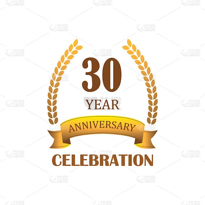 30周年庆典会徽。周年纪念优雅金奖标志孤立在白色背景图片_白色背景图片素材-花瓣网