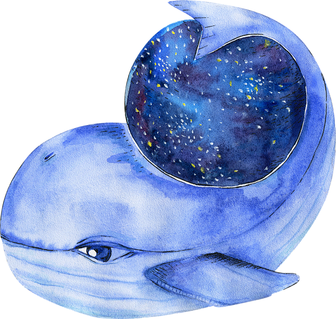 鲸鱼水彩png蓝鲸手绘淡雅卡通手绘童话卡片梦幻免抠图png素材更多素材