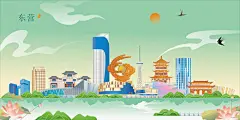东营地标彩稿插画绿色荷花