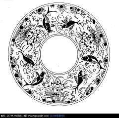 黑鱼与莲花纹装饰圆盘AI矢量文件
