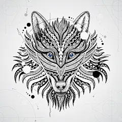 几何形状构成的手绘狼插画矢量图设计素材
