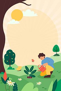 植树节世界地球日保护环境人物种树海报背景 - melee - 原创作品 - 视觉中国(爱视觉)