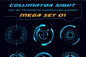 Futuristic HUD, scopes for games : Futuristic circular HUD. Military collimator sights, weapon scopes. Sniper targets and aiming crosshairs. Elements for action games or space simulators. High-tech design elements set. AI