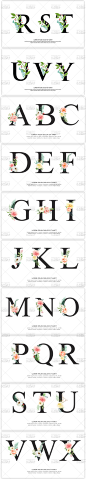优雅水彩花卉花朵26英文字母数字组合免扣元素平面设计素材ai图集-淘宝网