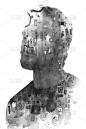 Paintography。一幅难以辨认的肖像与一幅抽象的黑白画相结合