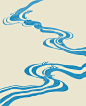 白色背景上的蓝色海浪状花纹