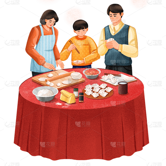 卡通感冬至包饺子元素贴纸