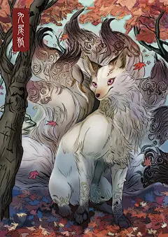 山海经@小丑侠收集_花瓣 毕方，九尾狐，蠃鱼，穷奇，颙，彘，烛龙插画风_3166178669.jpg