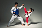 Teenagers doing martial arts, Tae Kwon Do