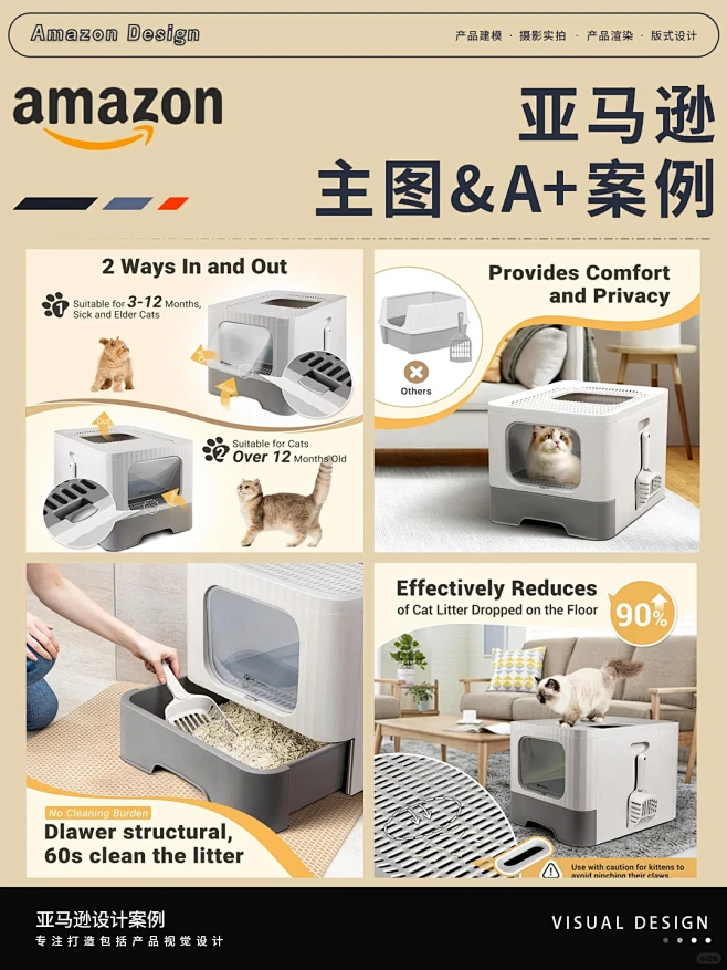 亚马逊猫砂盆主副图A+设计排版 - 小红...