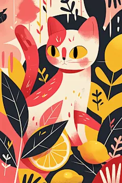 猫咪装饰贴图动植物插画素材
